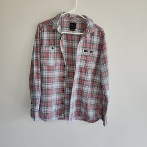 Teen Boy RVCA Red and Gray Plaid Casual Shirt